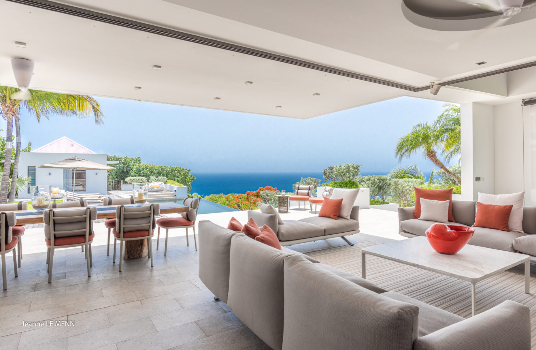 Villa Palm Springs St. Barts open-air living and dining terrace with ocean view