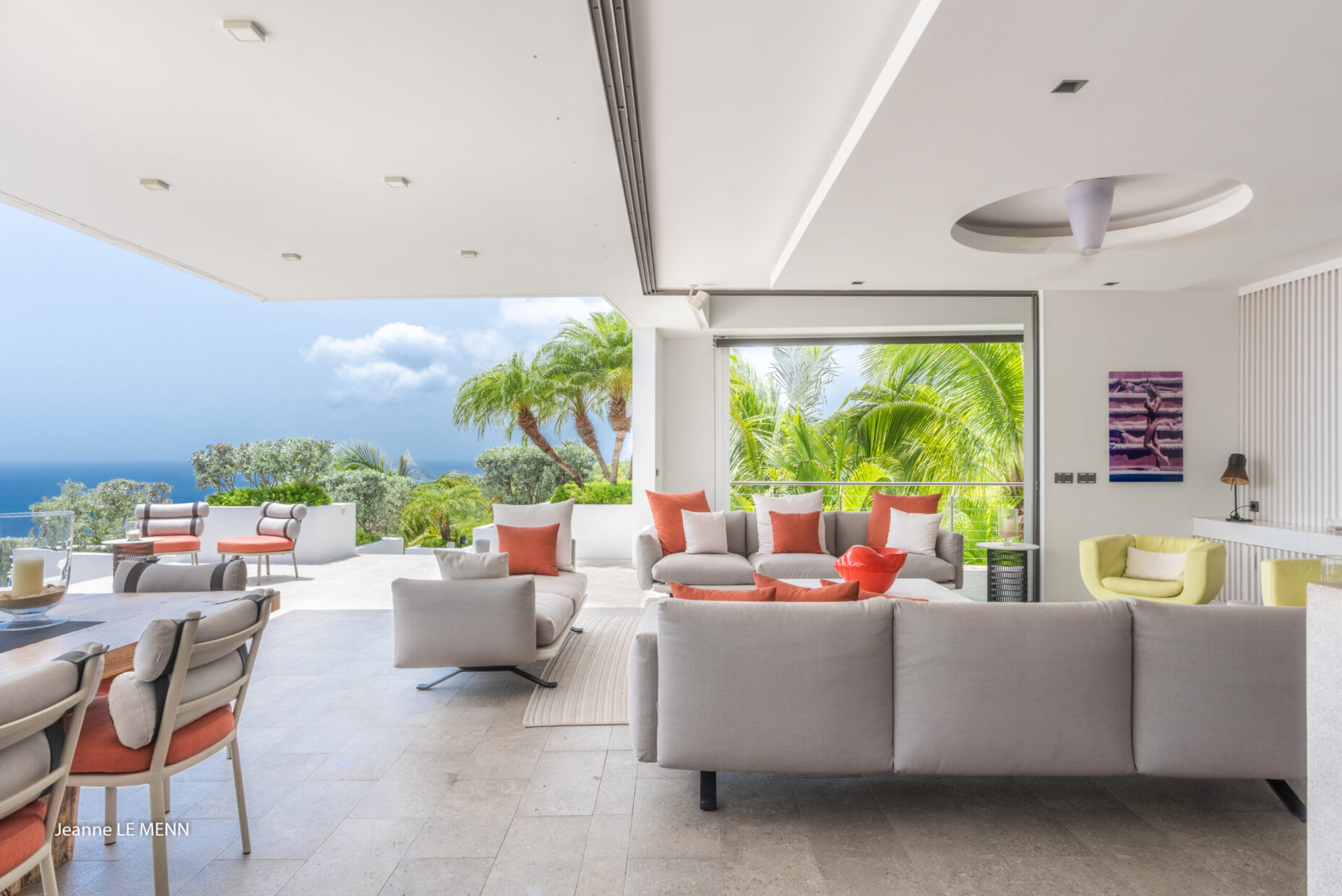 Villa Palm Springs St. Barts open-plan living room with ocean view terrace
